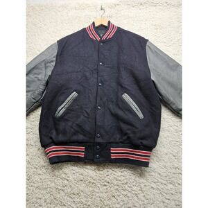 Holloway Varsity Letter Jacket Red, Gray,Blue Wool & Leather Adult  L RETRO EUC